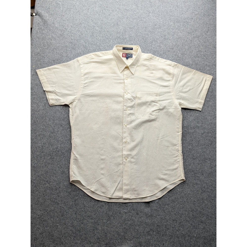 Vintage Chaps Ralph Lauren Ramie Cotton Button Down Shirt Cream Off-White Men L